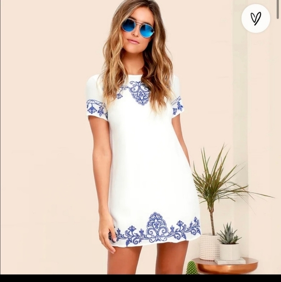Lulus white and blue embroidered shift dress - Picture 12 of 12